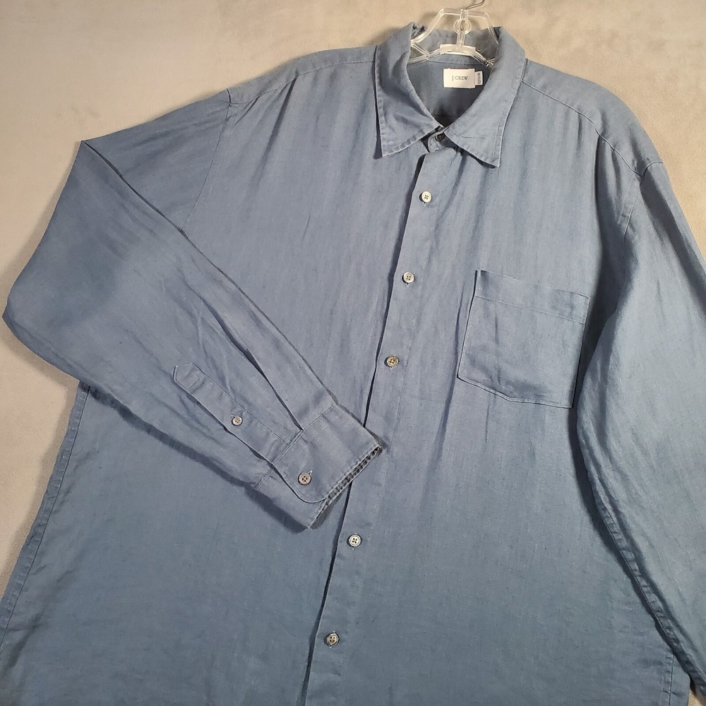 J. Crew Shirt Mens XL Blue 100% Linen Button Up Long Sleeve Classic Office‎ Prep